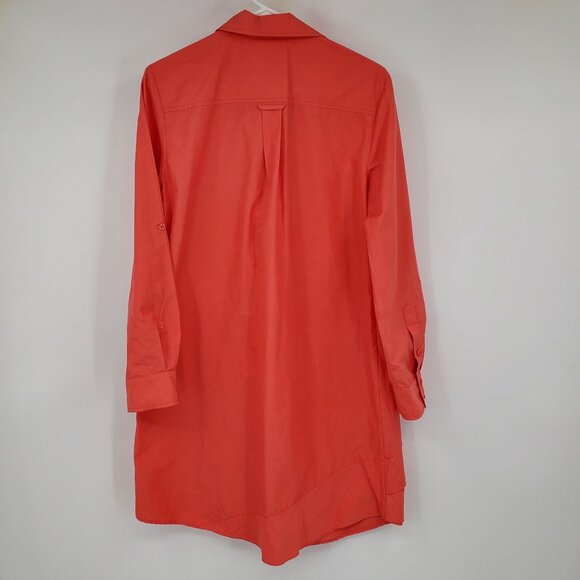Finley Coral Button Up Long Convertible Sleeve Ruffle Collared Shirt Dress Mediu - Picture 2 of 10